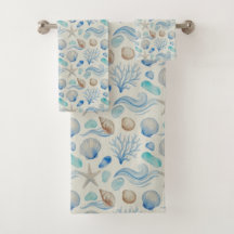 Wasserfarbene Strandtücher-Set in Küstenblau