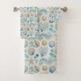 Wasserfarbene Strandtücher-Set in Küstenblau Badhandtuch Set