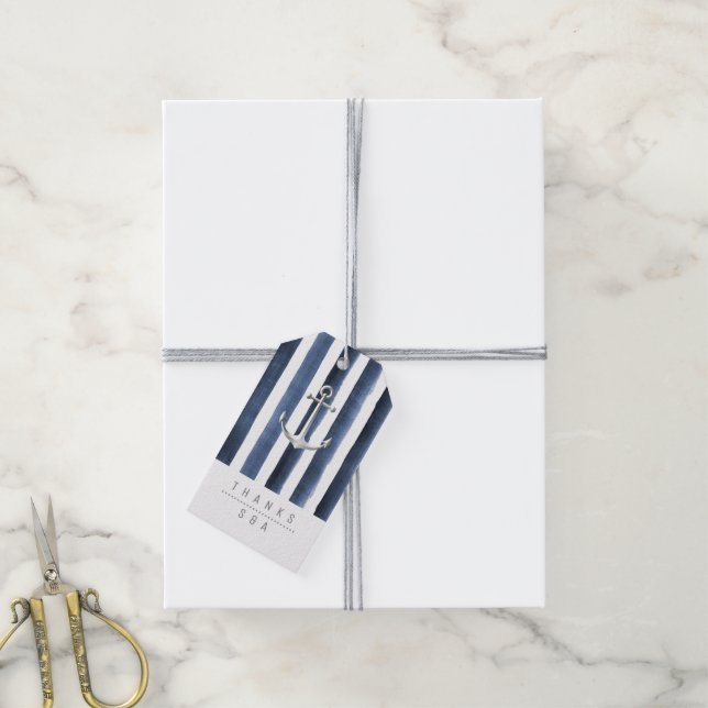 Wasserfarbene Streifen Geschenkanhänger (Mit Garn)