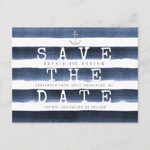 Wasserfarbene Streifen Save the Date nautisch Ankündigungspostkarte