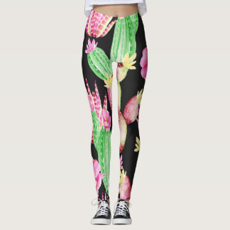 Wasserfarbene Sukkulente: Kaktus Blumenmuster. Leggings