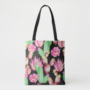 Wasserfarbene Sukkulente: Kaktus Blumenmuster. Tasche