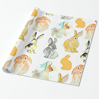 Wasserfarbene Tiere - Kaninchen, lange Ohren, sonn Geschenkpapier