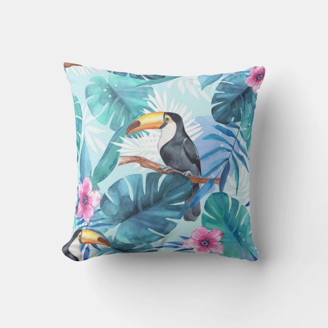 Wasserfarbene Toucans: tropisch nahtlos Kissen (Vorderseite)