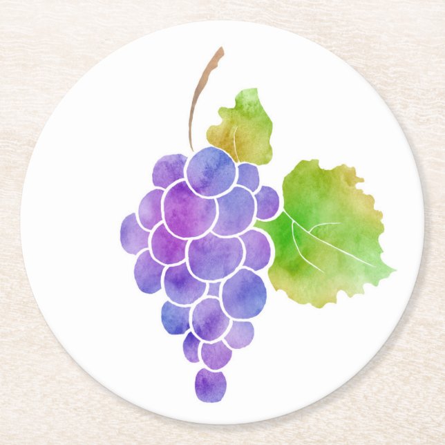 Wasserfarbene Trauben Runder Pappuntersetzer (Vorderseite)