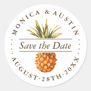 Wasserfarbene tropische Ananas Save the Date Runder Aufkleber