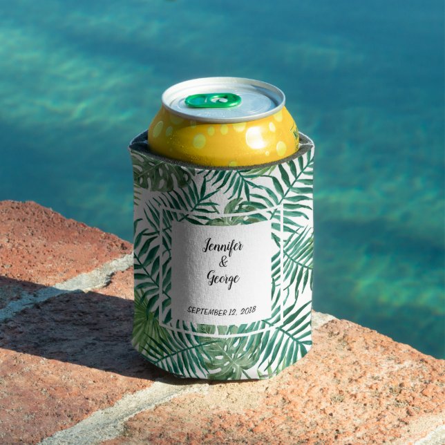 Wasserfarbene tropische Blätter Brautbräu Hochzeit Dosenkühler (In Situ Pool)