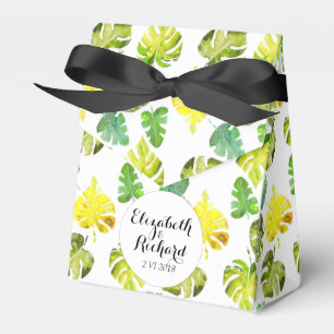 Wasserfarbene tropische Blätter Hochzeitsmonogramm Geschenkschachtel