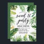 Wasserfarbene tropische Blätter Rahmen Sweet 16 Pa Einladung<br><div class="desc">Eine lustige und skurrile 16 . Geburtstag Party Einladung mit Aquarellbananen-Blätter,  Palmen-Blätter und Blätter. Diese individuell gestaltbare 16 . Geburtstag-Einladung eignet sich hervorragend für Sommergeburtstage.</div>
