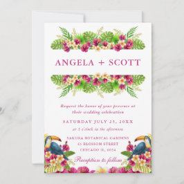 Wasserfarbene tropische Blume Toucans Frame Weddin Einladung