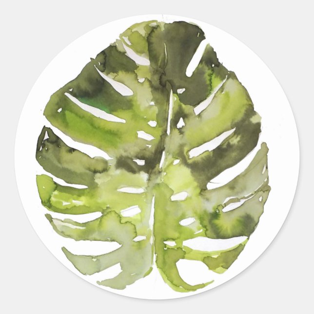 Wasserfarbene tropische Leaf-Malerei Runder Aufkleber (Vorderseite)