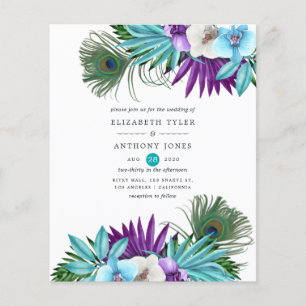 Wasserfarbene Tropische Orchideen Pfauenhochzeit Flyer