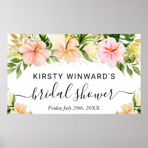 Wasserfarbene tropische rosa Blumen Brausebad Poster