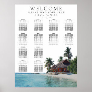 Wasserfarbene tropische Strandhochzeit Sitzplan Poster