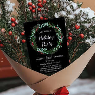 Wasserfarbene Vegetation Elegantes Schwarzes Party Einladung