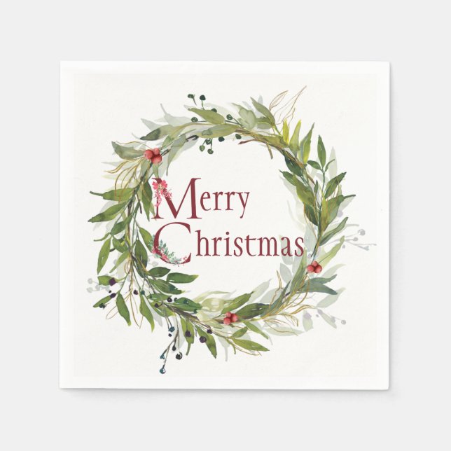 Wasserfarbene Vegetation Holiday Wreath Serviette (Vorderseite)