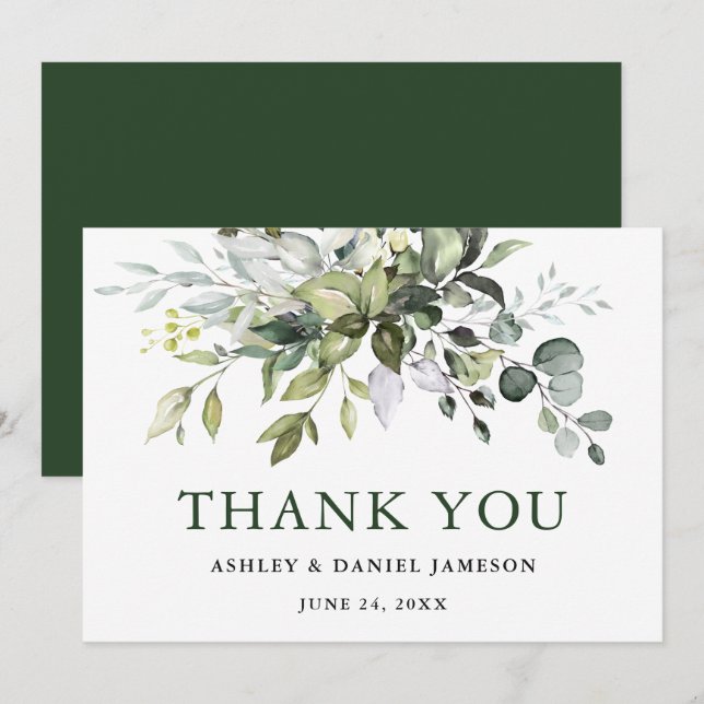 Wasserfarbene Vegetation Moderne Elegante Grüne Ho Dankeskarte (Vorne/Hinten)