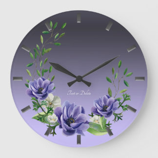 Wasserfarbene violette Blütensäcke Große Wanduhr