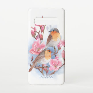 Wasserfarbene Vögel in Magnolienbaum mit Namen Samsung Galaxy S10 Hülle