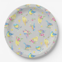 Wasserfarbene Vögel und Blume bezaubern Muster Pappteller