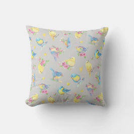 Wasserfarbene Vögel und Blume Muster handgezeichne Kissen