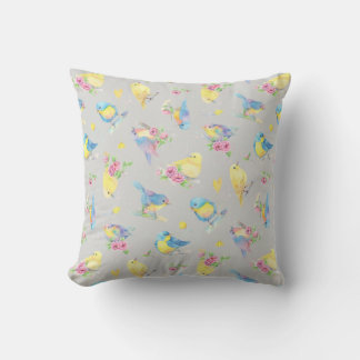 Wasserfarbene Vögel und Blume Muster handgezeichne Kissen