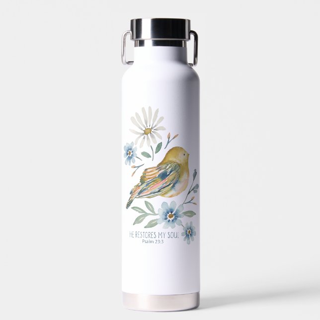 Wasserfarbene Vogelflasche mit Schrift Trinkflasche (Vorne)