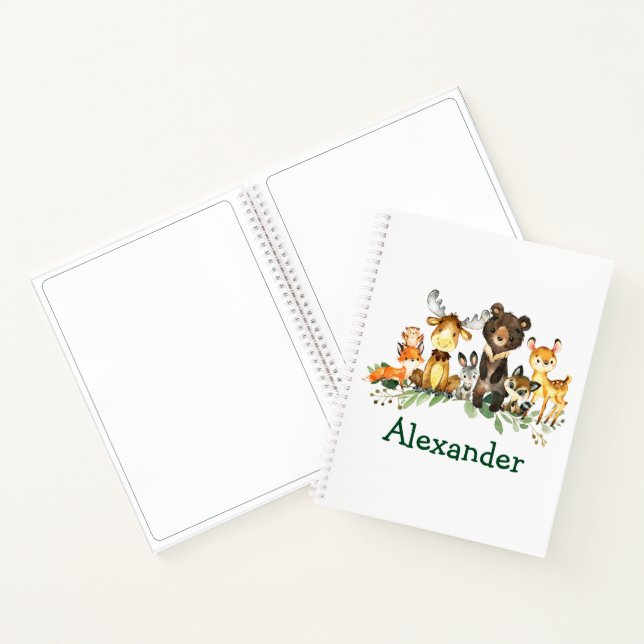 Wasserfarbene Waldtiere Zeichnend Kind Notizbuch (Innenseite)