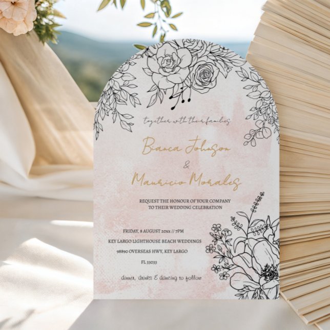 Wasserfarbene Wasserfarben mit eleganter schwarzer Einladung (Blush Arch Watercolor with Elegant Black Line Flor Invitation)