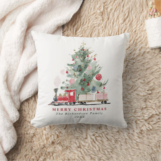 Wasserfarbene Weihnachtsbaum Spielzeug Zug Kissen
