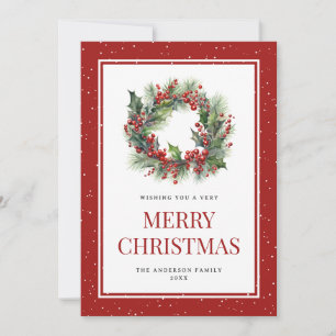 Wasserfarbene Weihnachtsgirlande Stechpalme Rote B Feiertagskarte