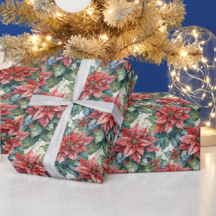 Wasserfarbene Weihnachtsrote Poinsettien-Blumen   Geschenkpapier