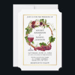 Wasserfarbene Weintrauben Blumenstrauß Goldmedaill Einladung<br><div class="desc">Moderne elegante Watercolor Trauben und Weine Holzreath Wedding Einladung umfasst burgundische Rose,  rosa Rosen,  rote Rosen und botanische Vegetation. Goldrahmen.</div>