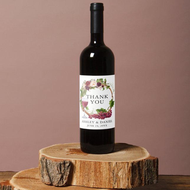 Wasserfarbene Weintrauben Blumenstrauß Hochzeit Weinetikett (Customize to change text size, color or text style.)