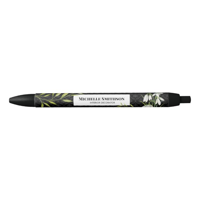 Wasserfarbene weiße Schneeröcke und Laurel Damask Kugelschreiber (Vorderseite)