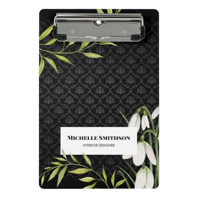 Wasserfarbene weiße Schneeröcke und Laurel Damask Mini Klemmbrett (Vorderseite)