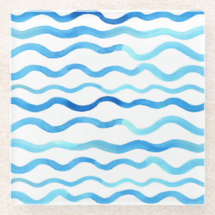 Wasserfarbene Wellen: Blau Türkis Nahtlos. Glasuntersetzer
