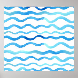 Wasserfarbene Wellen: Blau Türkis Nahtlos. Poster
