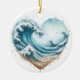 WASSERFARBENE WELLEN IM HERZEN AM STRAND KERAMIK ORNAMENT