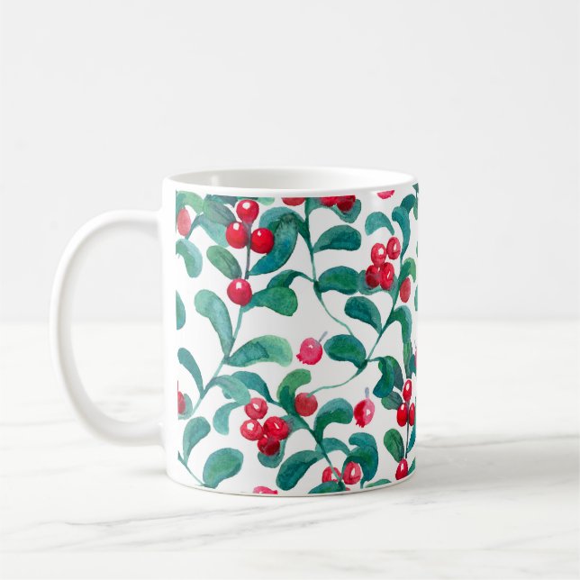Wasserfarbene Wildbeeren, nahtloses Muster. Kaffeetasse (Links)