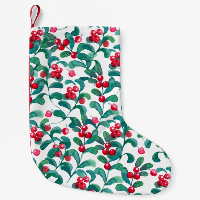 Wasserfarbene Wildbeeren, nahtloses Muster. Kleiner Weihnachtsstrumpf (Vorderseite)