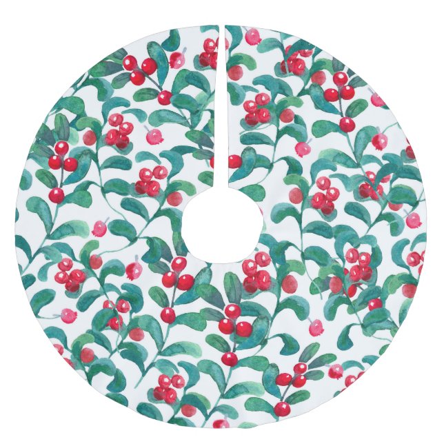 Wasserfarbene Wildbeeren, nahtloses Muster. Polyester Weihnachtsbaumdecke (Vorderseite)
