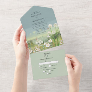 Wasserfarbene Wildblume Bergwelt Hochzeit All In One Einladung