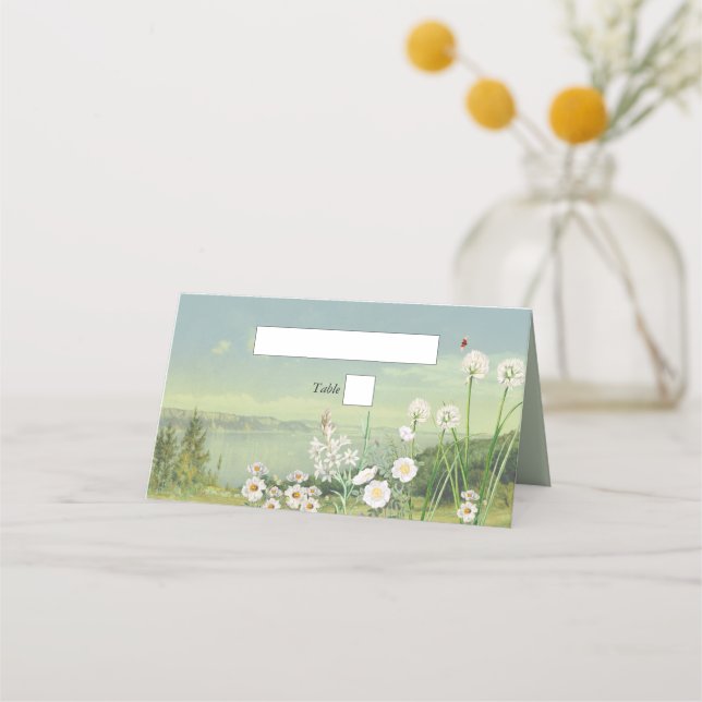 Wasserfarbene Wildblume Bergwelt Hochzeit Platzkarte (Vorderseite)
