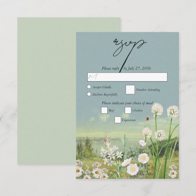 Wasserfarbene Wildblume Bergwelt Hochzeit RSVP Karte (Vorne/Hinten)