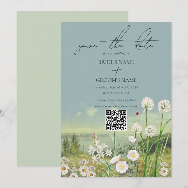 Wasserfarbene Wildblume Bergwelt Hochzeit Save The Date (Vorne/Hinten)