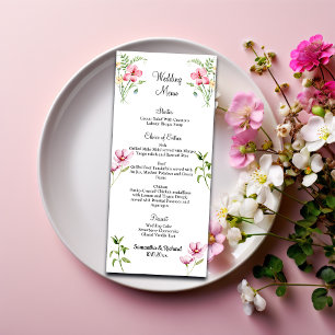 Wasserfarbene Wildblumen 4x9'' Hochzeitsmenü Menükarte