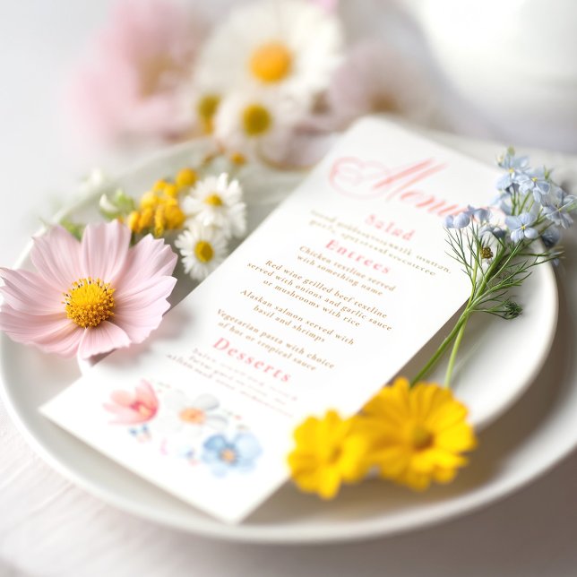 Wasserfarbene Wildblumen Elegantes Boho Wedding Me Menükarte (Wildflower Menu Cards)