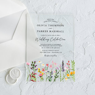 Wasserfarbene Wildblumen-Hochzeit Acryleinladungen