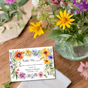 Wasserfarbene Wildblumen Hochzeit im Garten Platzkarte